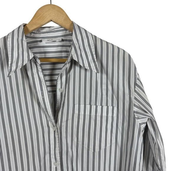 A.L.C. Women’s Wharton Striped Poplin Button Down Shirt White/Graphite Size 8 - Picture 11 of 11